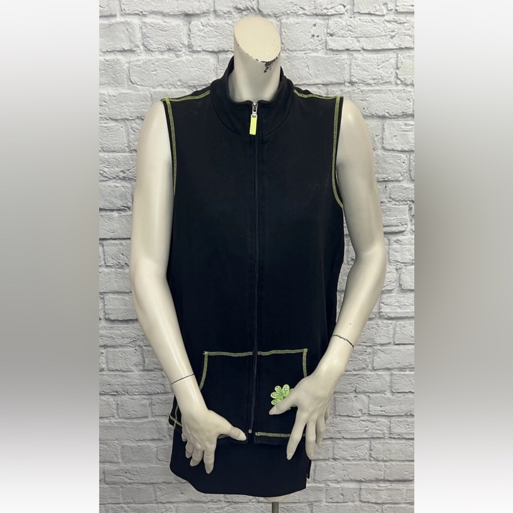QUACKER FACTORY BLACK ZIP UP FLORAL EMBROIDERED VEST SIZE M